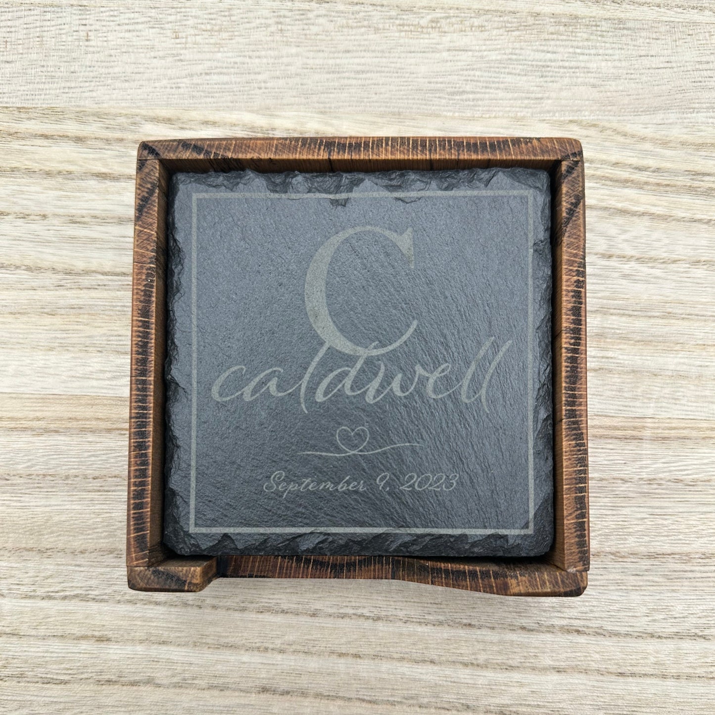 Slate coaster set in red oak box
