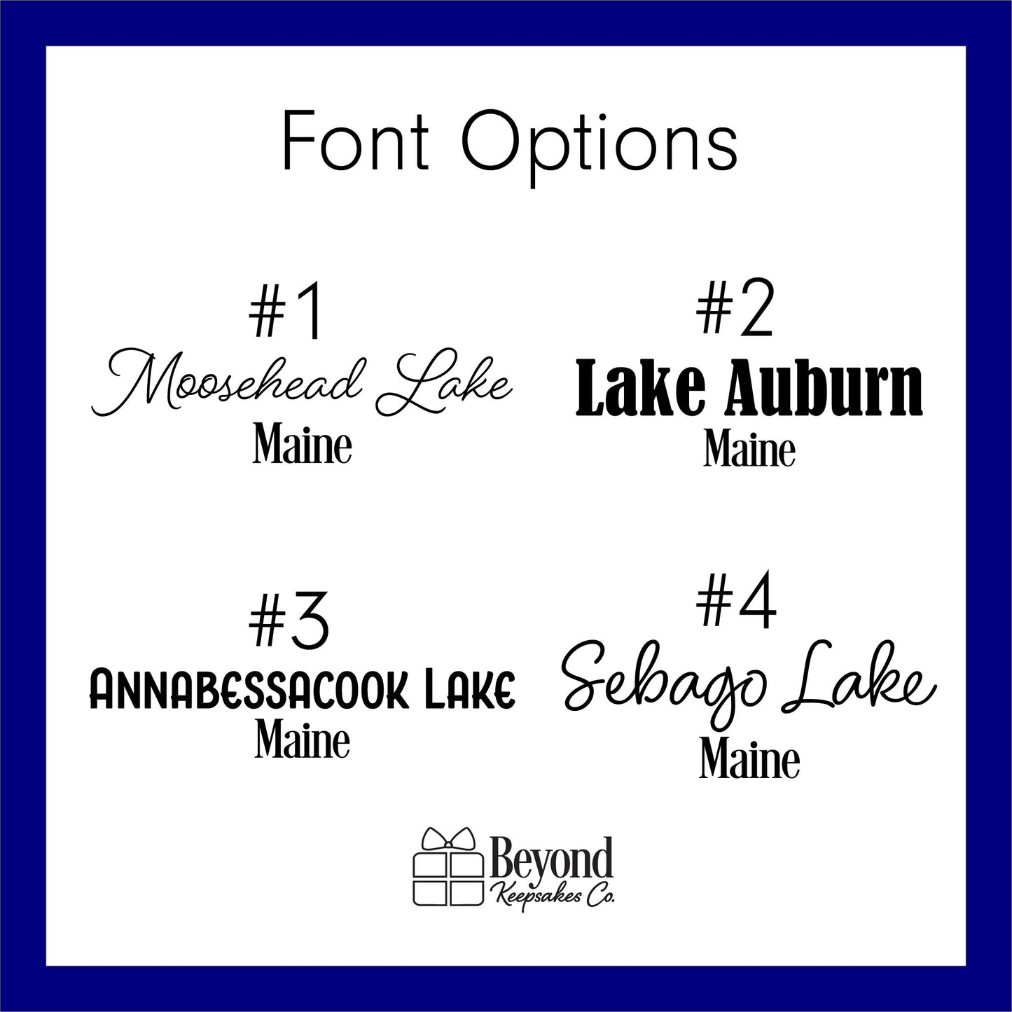 Showing 4 font options for product